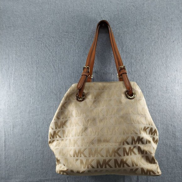 Michael Michael Kors Large Monogram Signature Beige & Brown Tote Bag - Picture 1 of 10